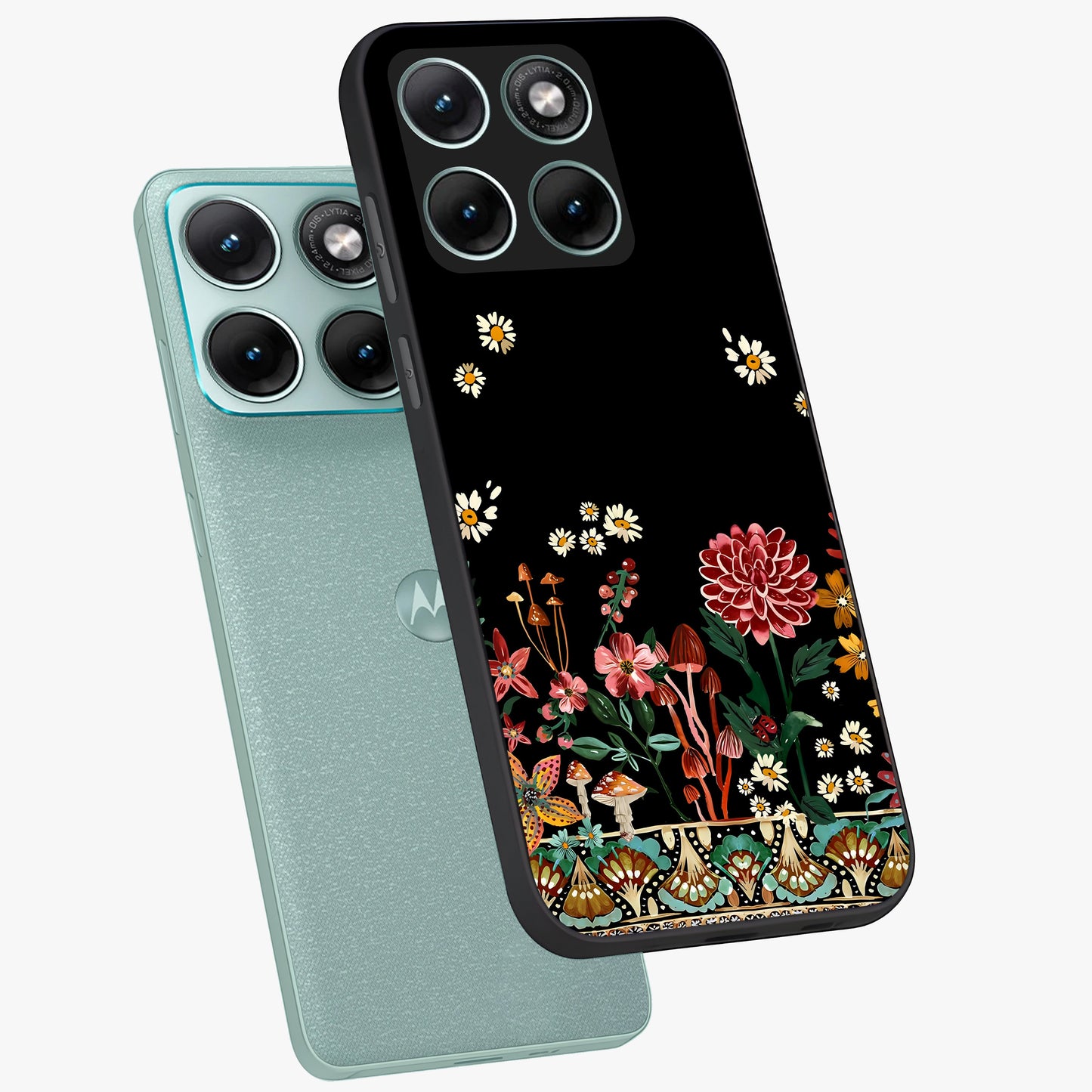 Midnight Bloom Pattern Glass Case displayed in angled mockup highlighting elegant flower design with midnight aesthetic style.