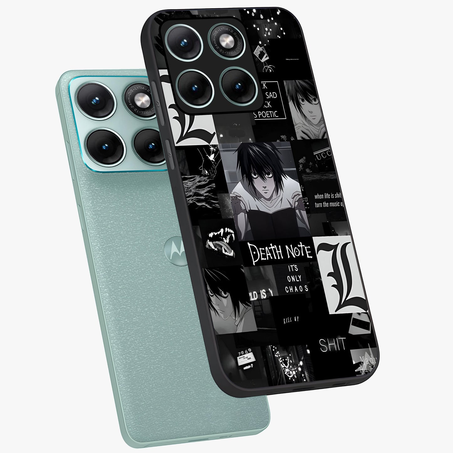Midnight Chaos Mind Glass Case displayed in angled mockup highlighting chaotic artistic design with dramatic midnight aesthetic.
