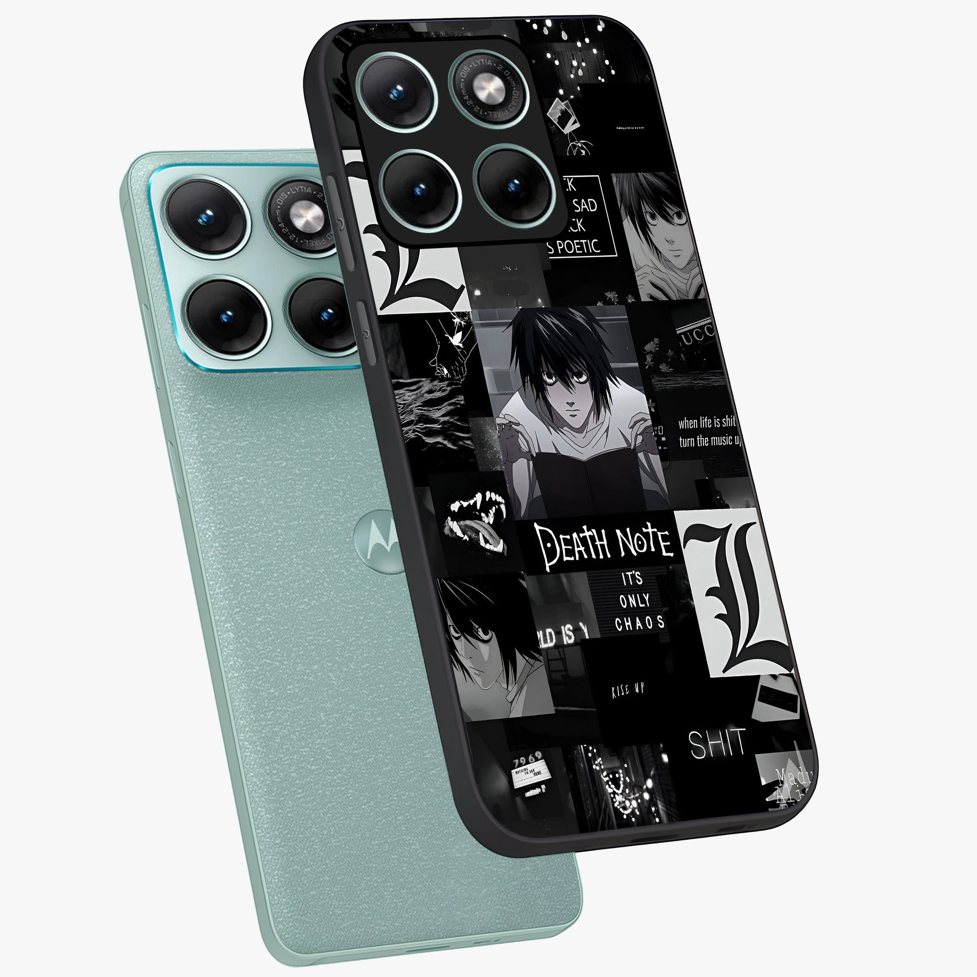 Midnight Chaos Mind Glass Case displayed in angled mockup highlighting chaotic artistic design with dramatic midnight aesthetic.