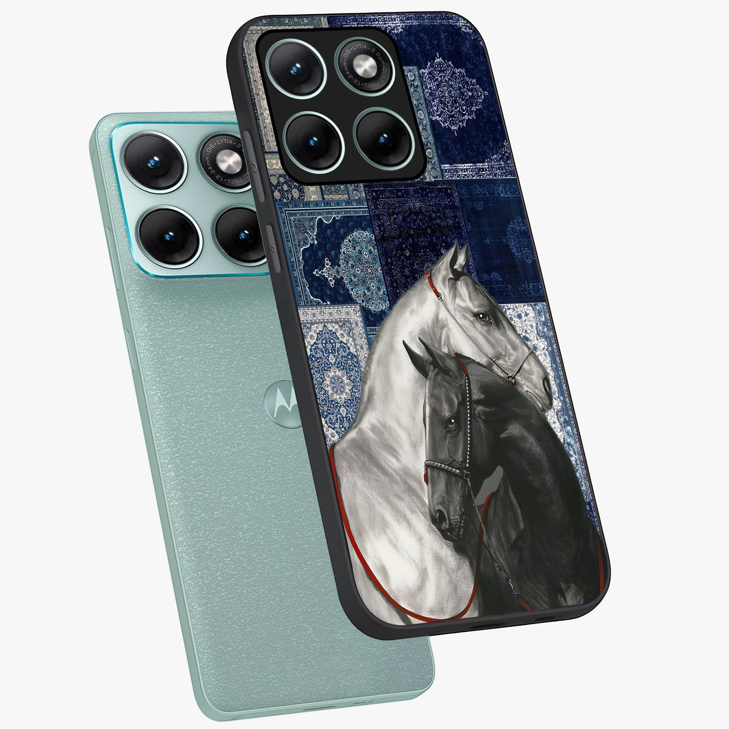 Midnight Stallion Blues Glass Case displayed in angled mockup highlighting powerful stallion illustration with deep midnight tones.