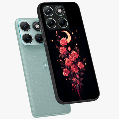Moonlit Floral Elegance Glass Case displayed in angled mockup highlighting graceful flower design with soft moonlight aesthetic.