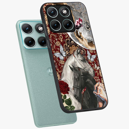 Moonlit Royal Stallion Glass Case displayed in angled mockup highlighting powerful stallion illustration with royal night aesthetic.