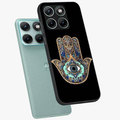 Mystic Hamsa Eye Glass Case displayed in angled mockup highlighting spiritual hamsa symbol with mystical aesthetic style.