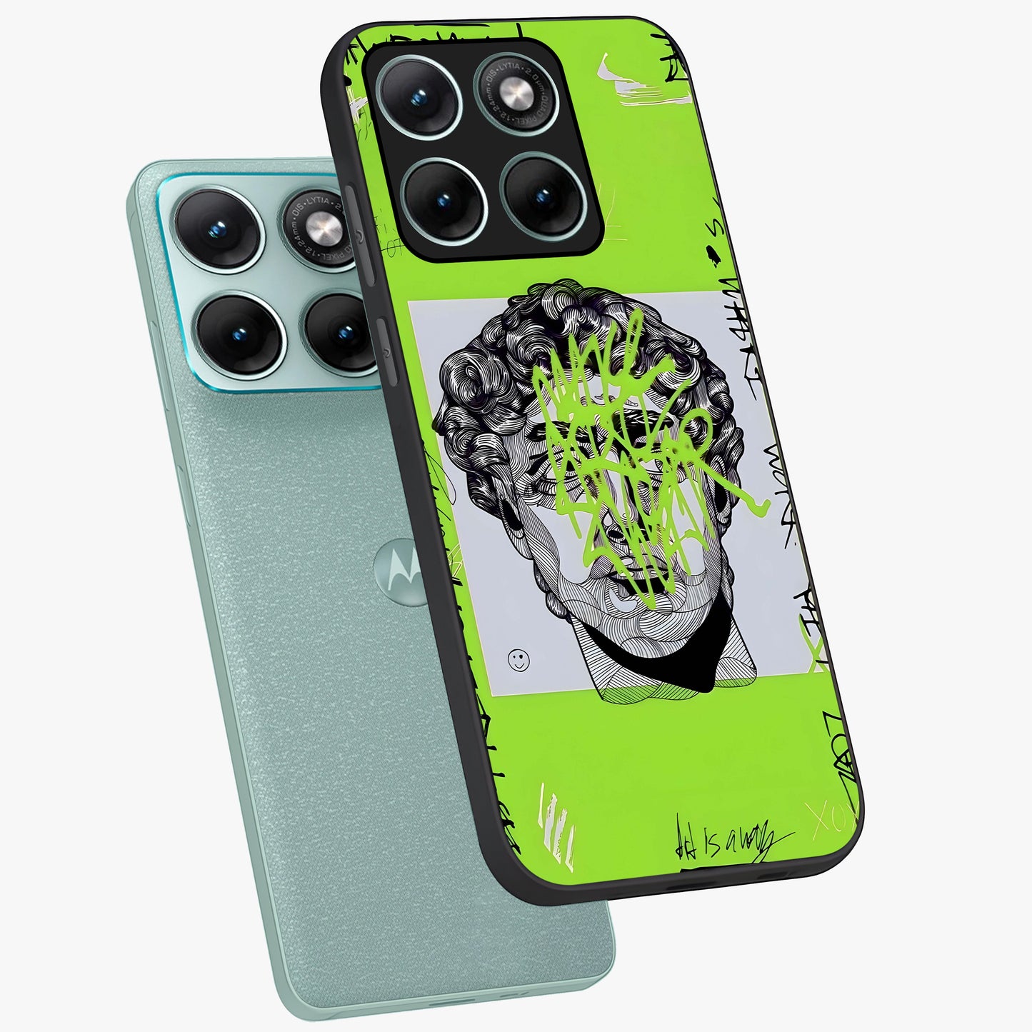 Neo Graffiti Rebellion Glass Case displayed in angled mockup highlighting urban street art design with rebellious aesthetic.