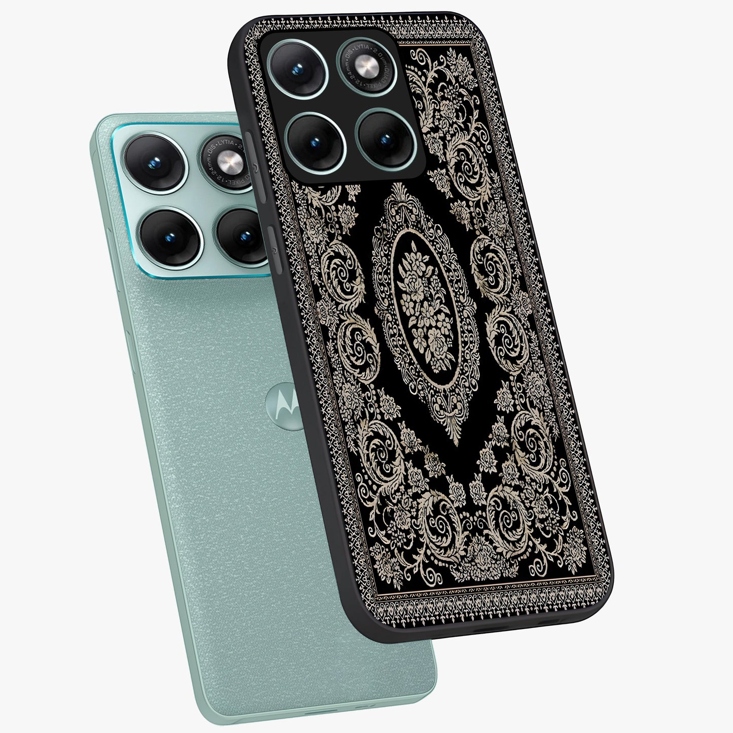 Noir Bloom Elegance Glass Case displayed in angled mockup highlighting refined flower design with stylish noir aesthetic.