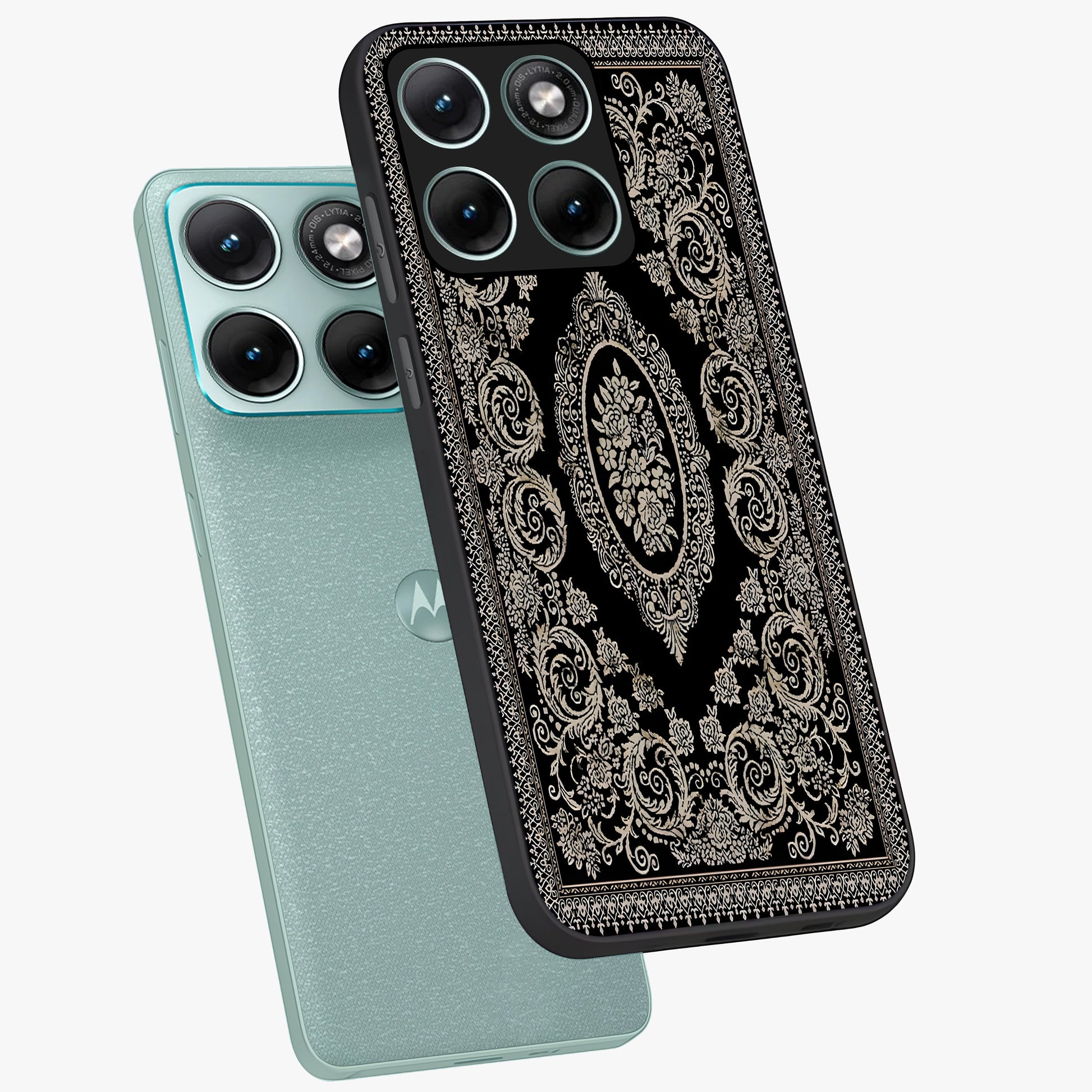 Noir Bloom Elegance Glass Case displayed in angled mockup highlighting refined flower design with stylish noir aesthetic.