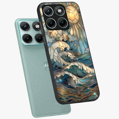Oceanic Stained Printed Glass Case displayed in angled mockup highlighting colorful aquatic design with artistic aesthetic style.