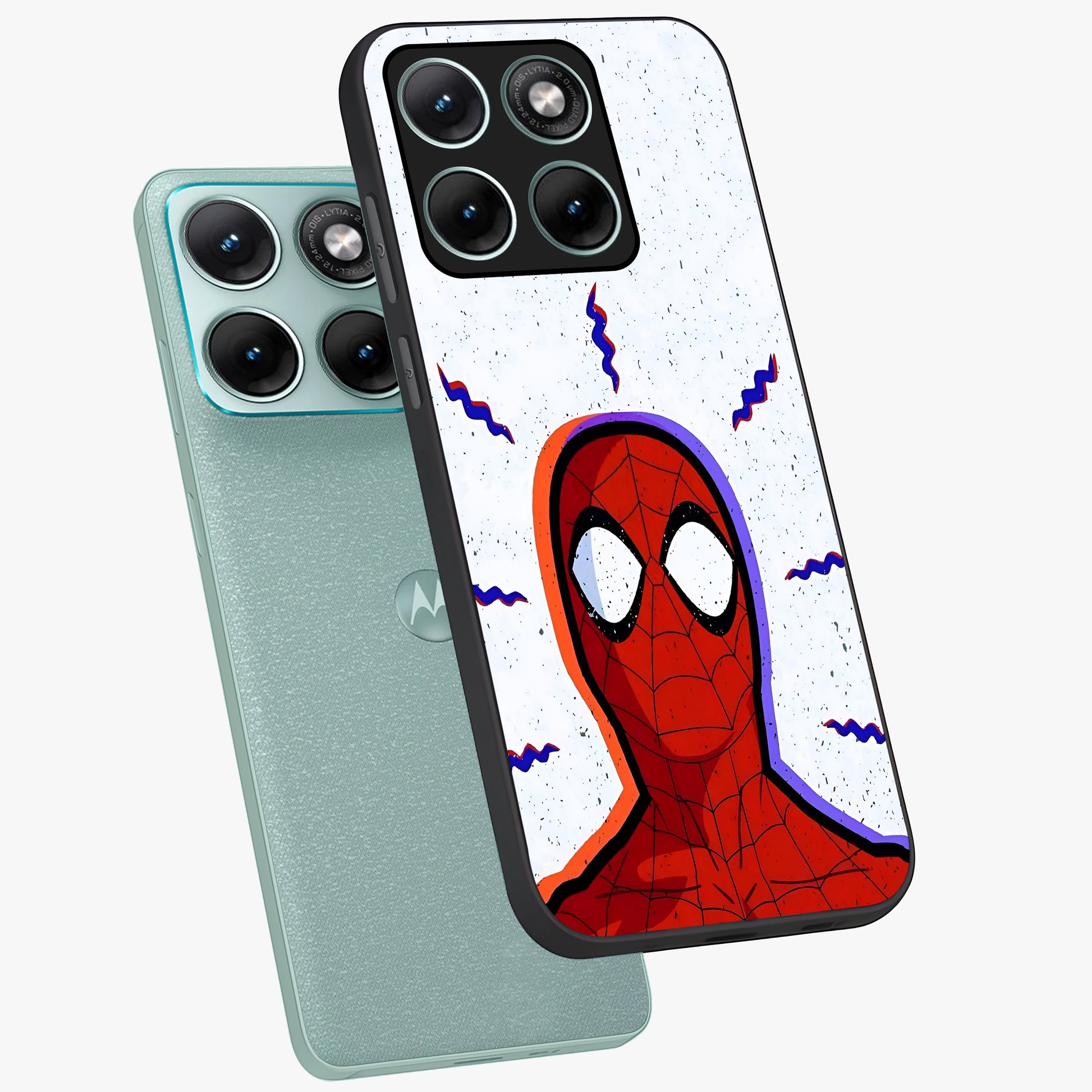 Omg Spiderman Glass Case displayed in angled mockup highlighting dynamic hero illustration with action comic aesthetic.
