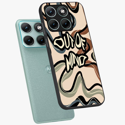 Out Of Mind Glass Case displayed in angled mockup highlighting bold statement design with modern artistic aesthetic.