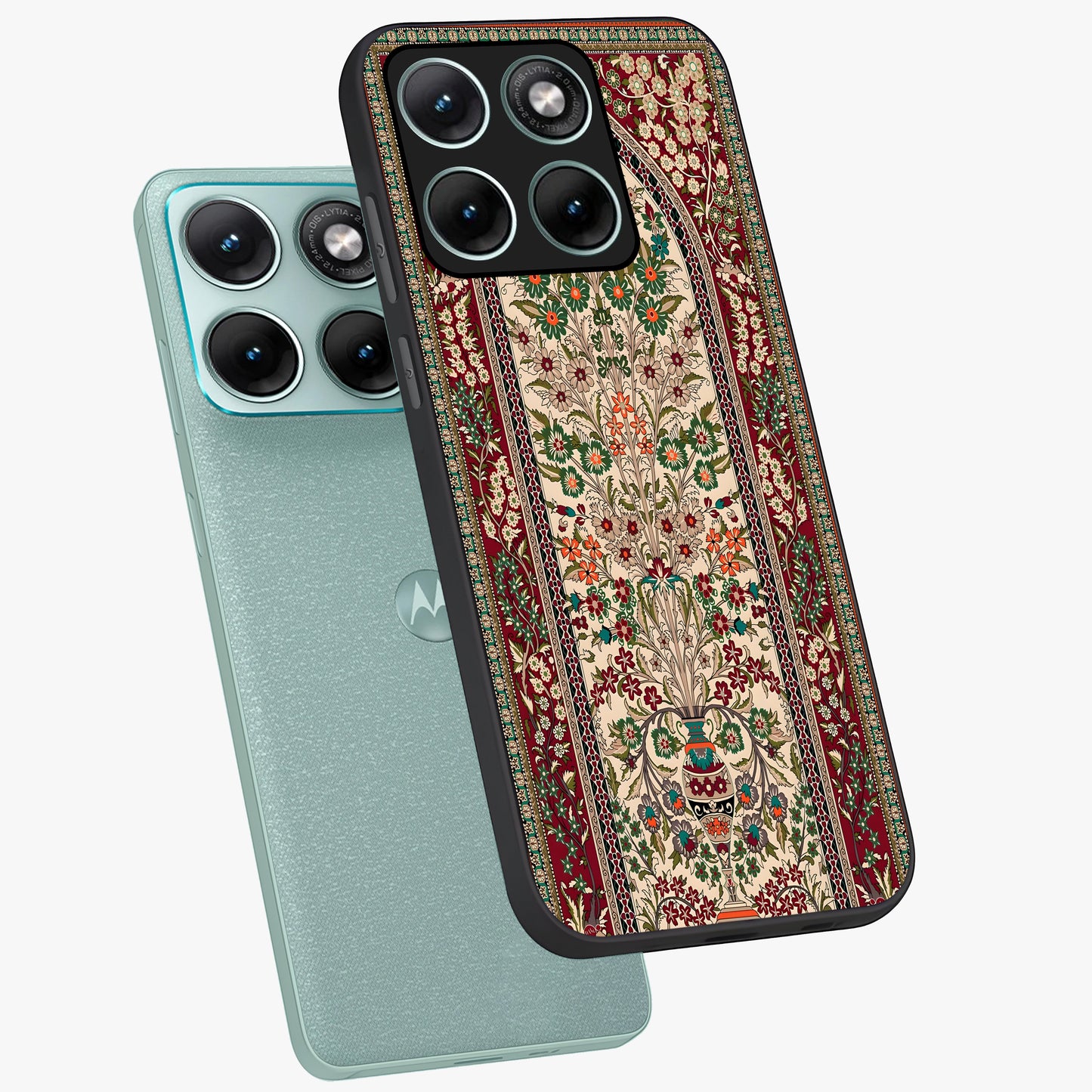 Persian Inspired Glass Case displayed in angled mockup highlighting intricate traditional design with elegant cultural aesthetic.