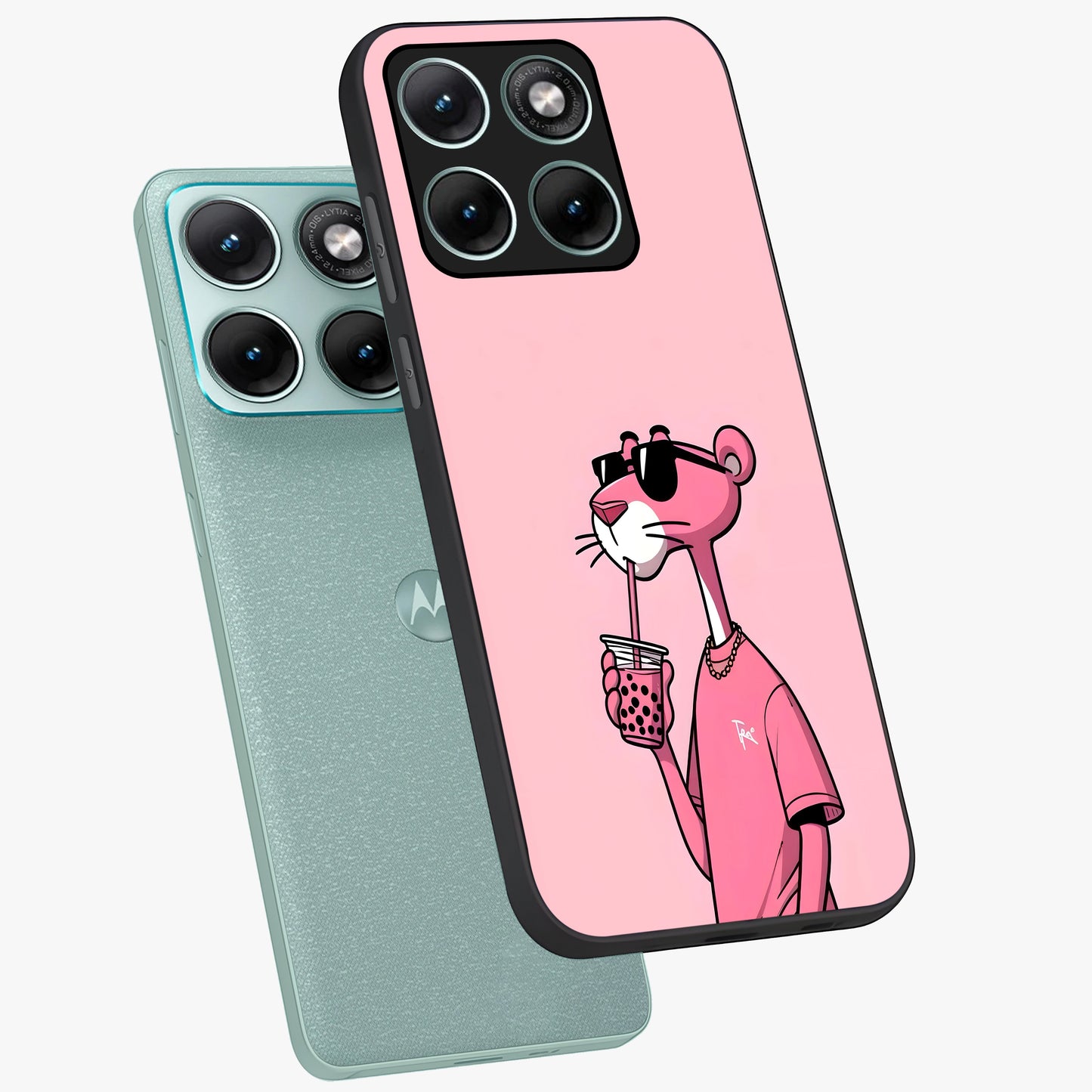 Pink Panther Glass Case displayed in angled mockup highlighting playful cartoon character design with vibrant pink aesthetic.