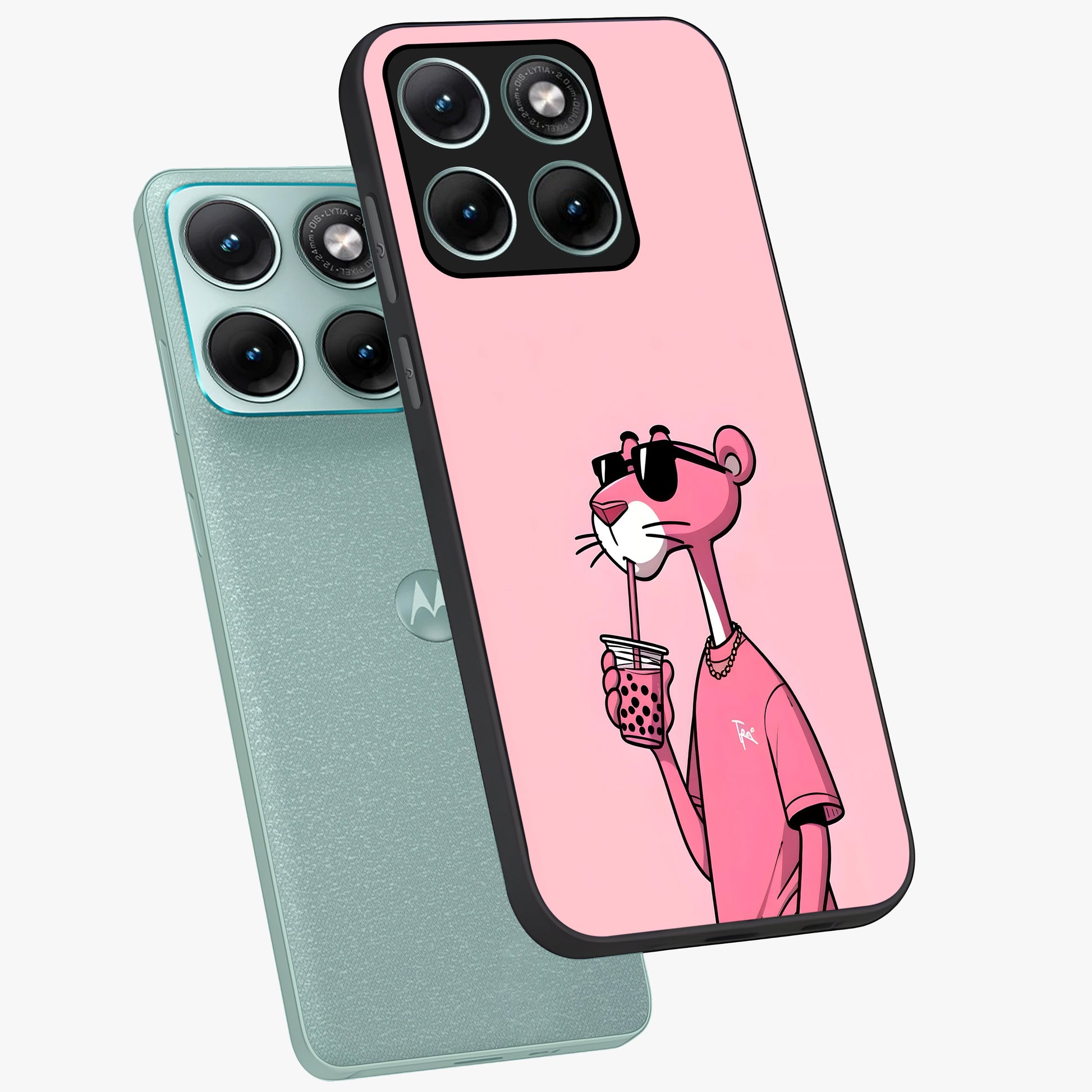 Pink Panther Glass Case displayed in angled mockup highlighting playful cartoon character design with vibrant pink aesthetic.