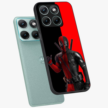 Red & Black Deadpool Theme Glass Case displayed in angled mockup highlighting vibrant superhero style illustration with action aesthetic.