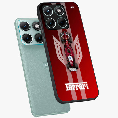 Red Ferrari F1 Vertical Glass Case displayed in angled mockup highlighting high speed racing design with bold automotive aesthetic.