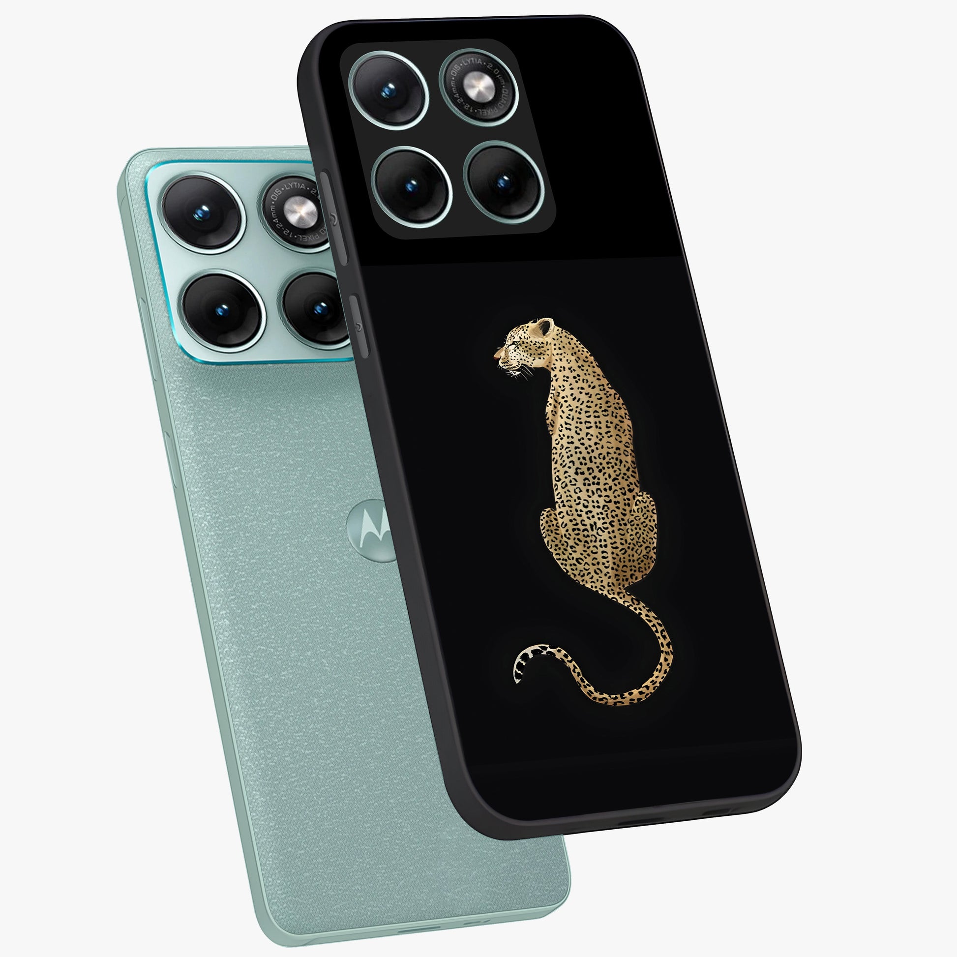 Regal Leopard Glass Case displayed in angled mockup highlighting powerful animal illustration with stylish wild aesthetic.
