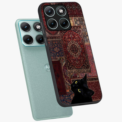 Regal Magic Cat Apple Glass Case displayed in angled mockup highlighting whimsical feline design with fantasy aesthetic.