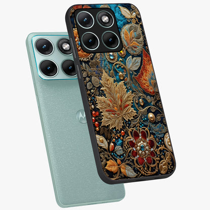 Royal Jewel Garden Glass Case displayed in angled mockup highlighting vibrant jewel inspired floral design with elegant aesthetic.