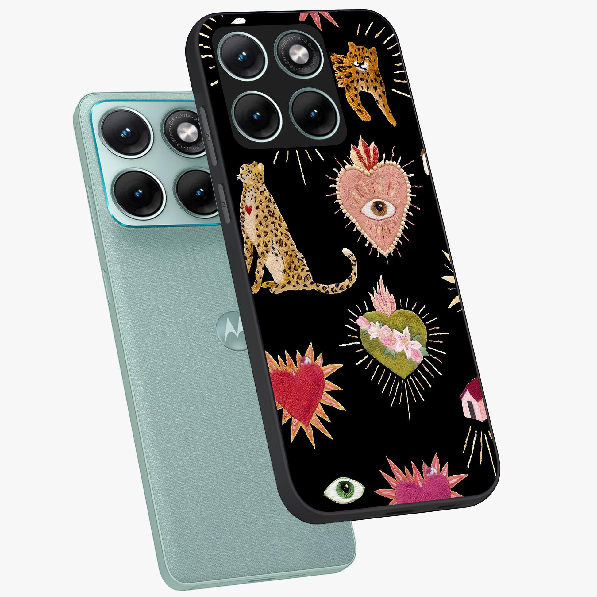 Sacred Jungle Heart Glass Case displayed in angled mockup highlighting lush tropical design with natural aesthetic style.