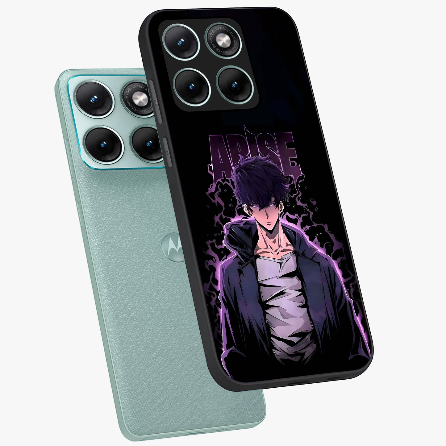 Shadow Monarch Awakening Glass Case displayed in angled mockup highlighting dramatic shadow warrior design with fantasy aesthetic.