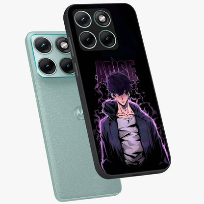 Shadow Monarch Awakening Glass Case displayed in angled mockup highlighting dramatic shadow warrior design with fantasy aesthetic.
