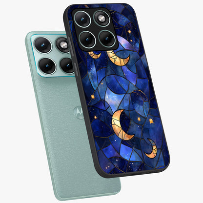 Starlit Sky Tapestry Glass Case displayed in angled mockup highlighting celestial night pattern with artistic aesthetic style.