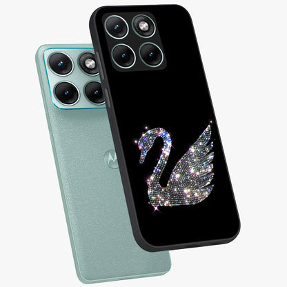 Starlit Swan Grace Glass Case displayed in angled mockup highlighting elegant swan illustration with dreamy celestial aesthetic.