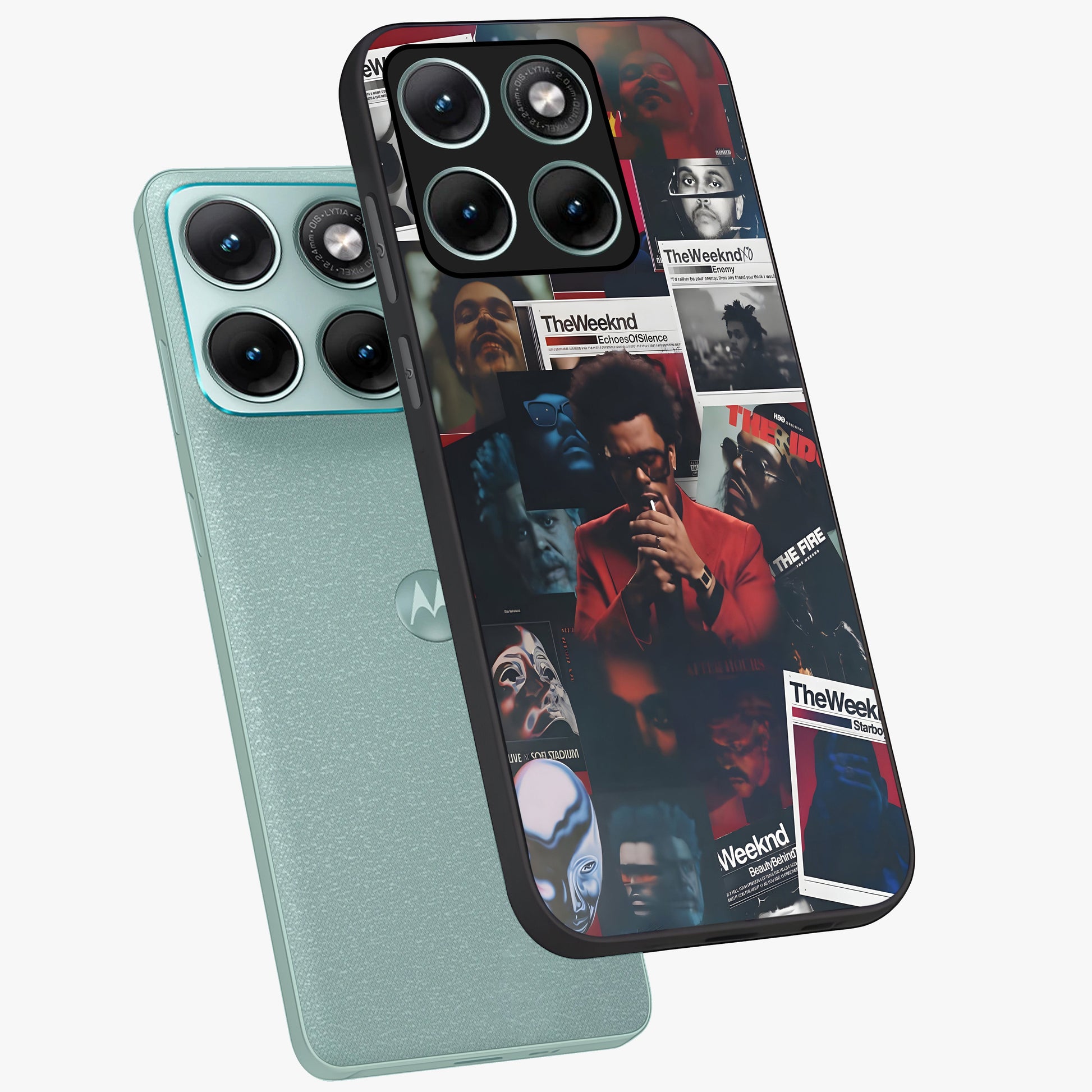 The Weeknd Glass Case displayed in angled mockup highlighting stylish pop culture inspired design with modern aesthetic.