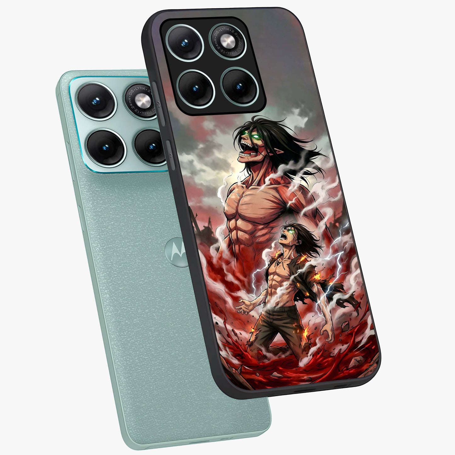 Titan Awakening Fury Glass Case displayed in angled mockup highlighting dramatic giant warrior design with bold anime aesthetic.
