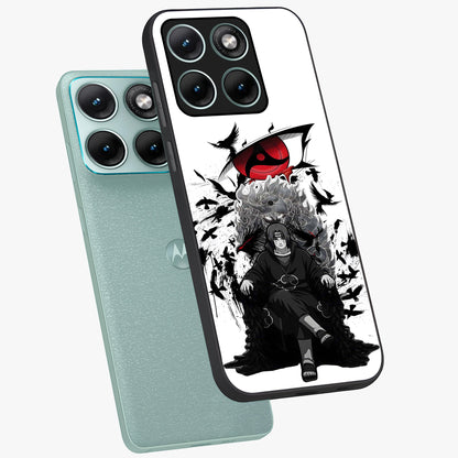 Uchiha Shadow Throne Glass Case displayed in angled mockup highlighting glowing aquatic design with celestial aesthetic.