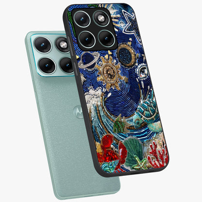 Universe Underwater Spark Glass Case displayed in angled mockup highlighting glowing aquatic design with celestial aesthetic.