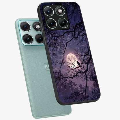 Whispering Moon Silence Glass Case displayed in angled mockup highlighting calm lunar design with dreamy night aesthetic.