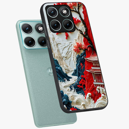 Whispers Of Sakura Waves Glass Case displayed in angled mockup highlighting flowing sakura design with soft floral aesthetic.