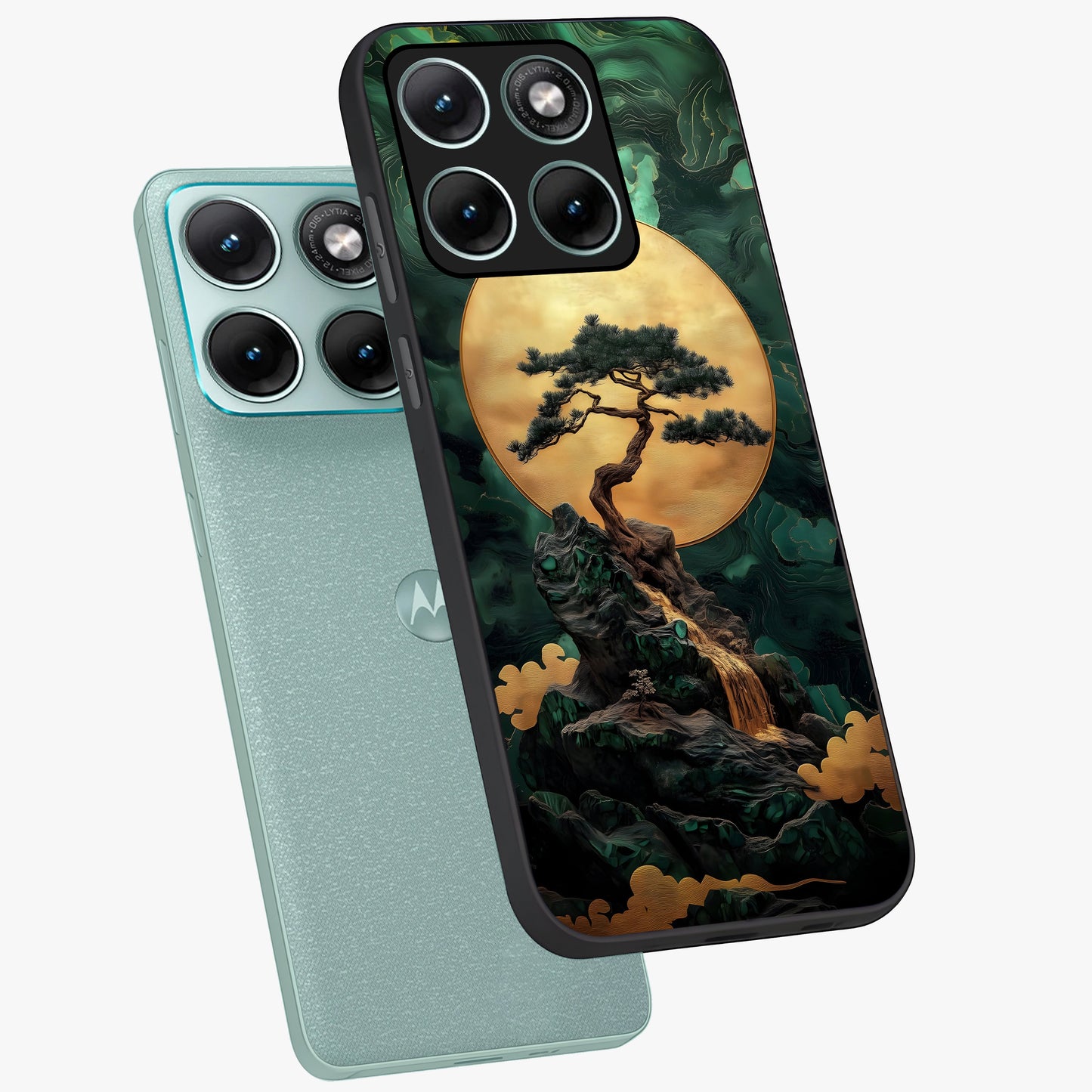 Zen Moon Rise Glass Case displayed in angled mockup highlighting peaceful lunar design with zen aesthetic style.
