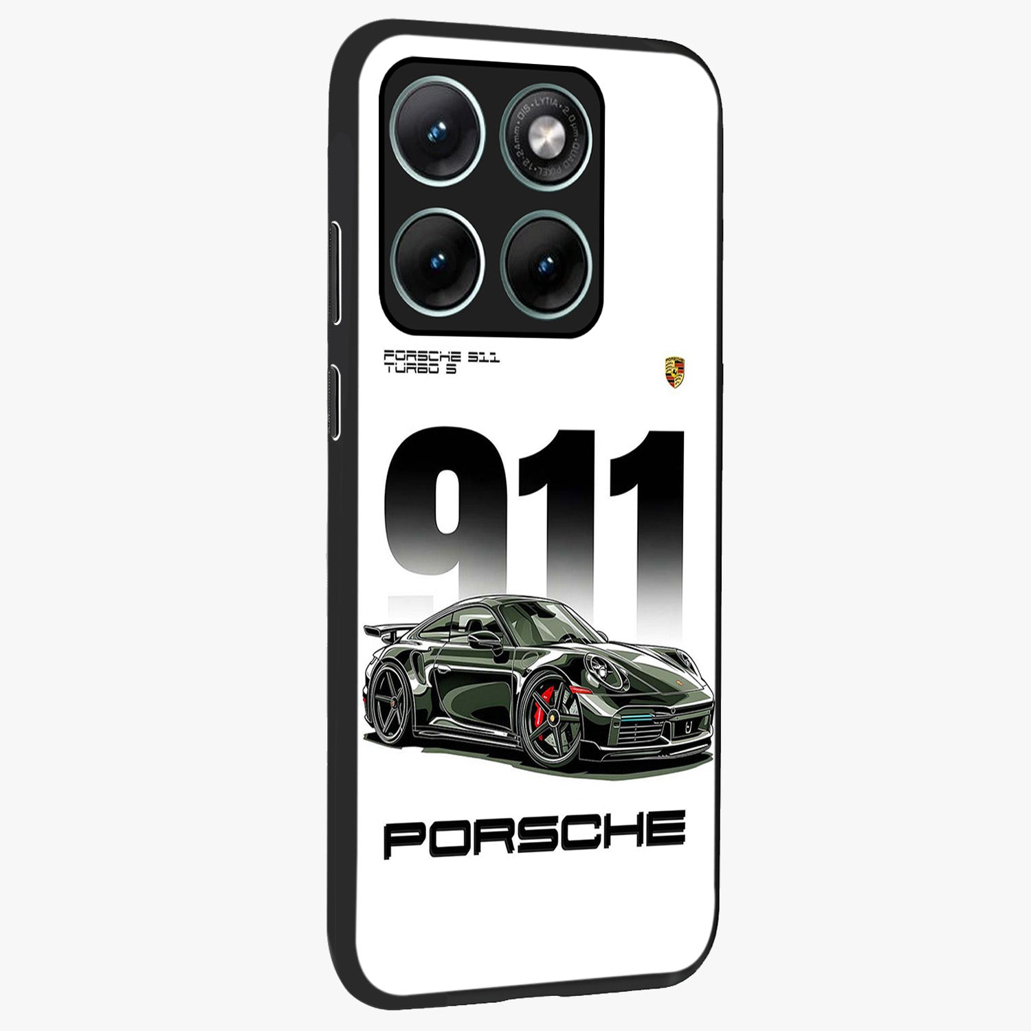911 Turbo Dominance Glass Case upright perspective showcasing powerful racing design and modern automotive aesthetic.