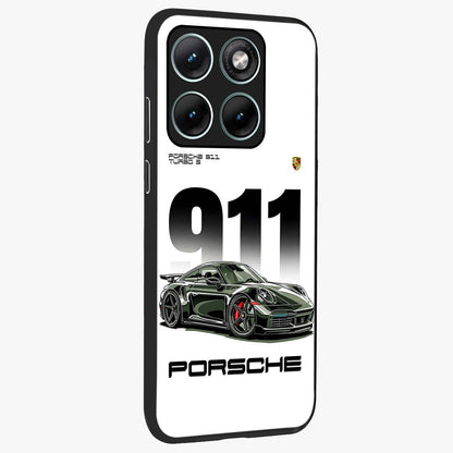 911 Turbo Dominance Glass Case upright perspective showcasing powerful racing design and modern automotive aesthetic.