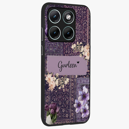 Antique Floral Whisper Custom Name Glass Case upright view showcasing delicate floral artwork with custom name feature.
