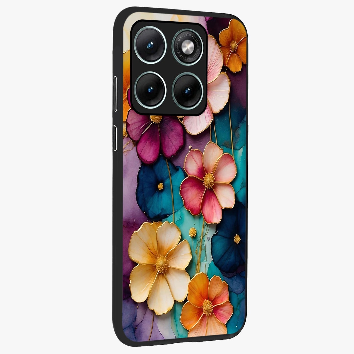 Artlyn Grace Flower Pattern Glass Case upright view showcasing graceful floral artwork with aesthetic botanical style.