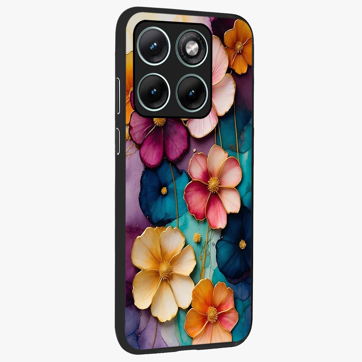 Artlyn Grace Flower Pattern Glass Case upright view showcasing graceful floral artwork with aesthetic botanical style.