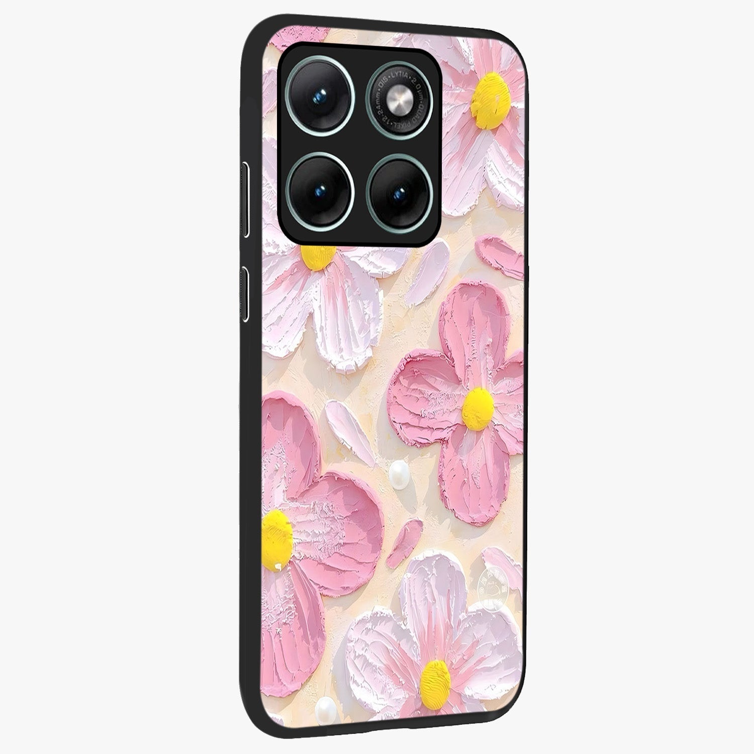 Blush Bloom Texture Glass Case upright view showcasing delicate blush floral texture with modern minimal style.