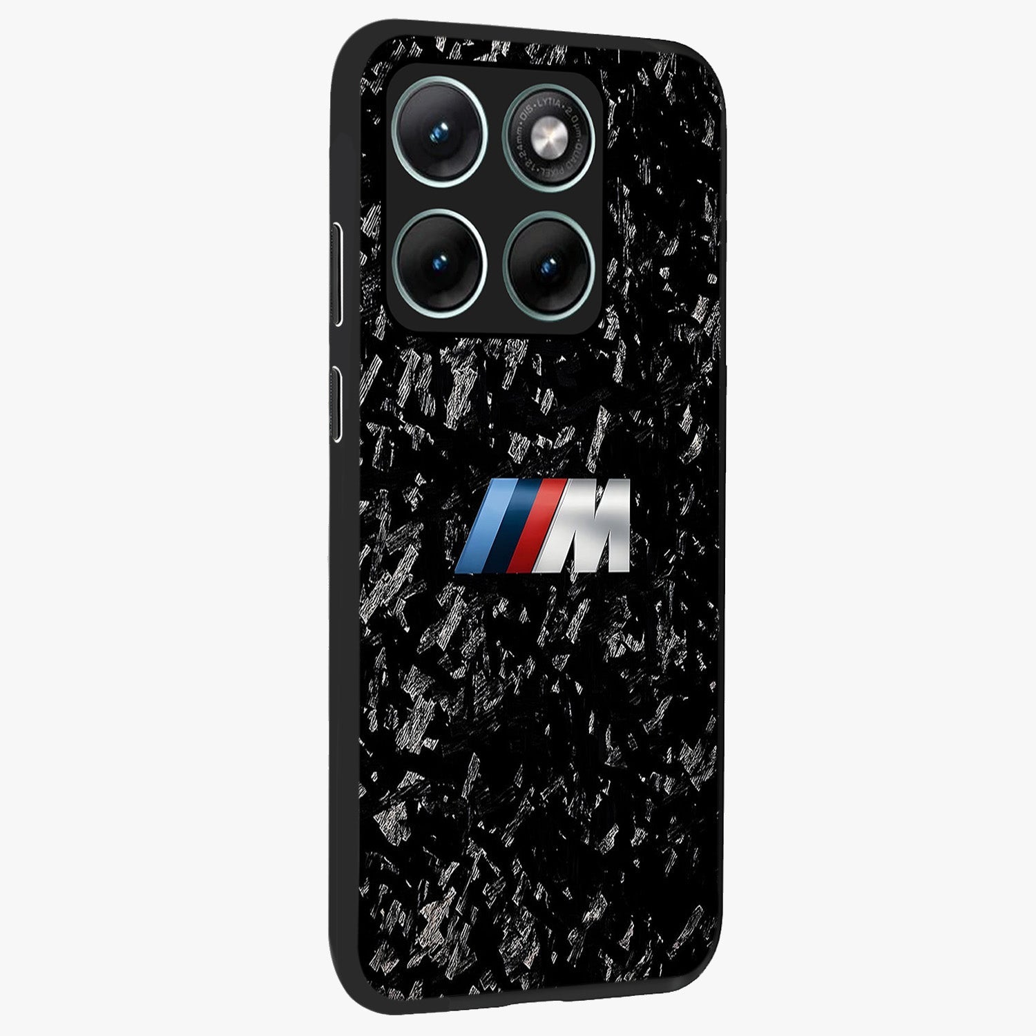 Carbon Speed Mark Glass Case upright view showcasing modern carbon speed graphic with bold automotive theme.