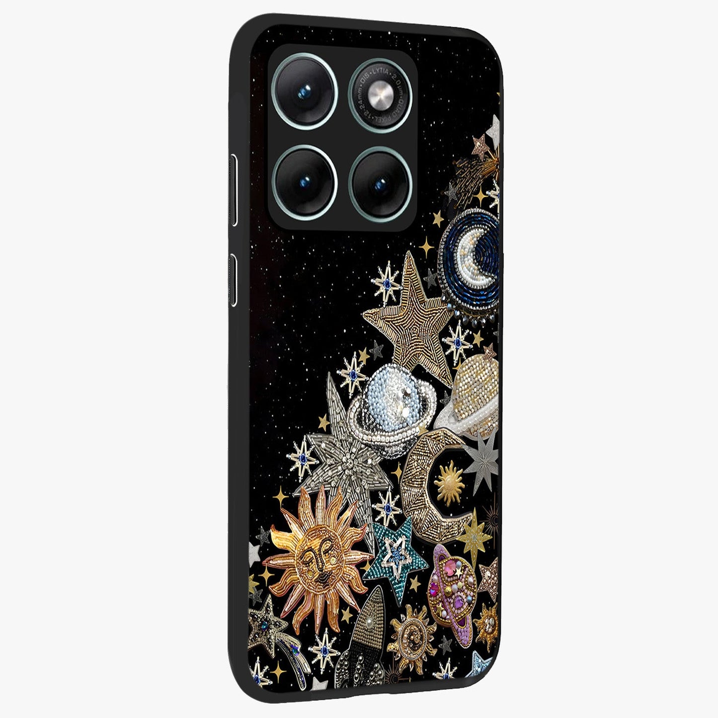 Cosmic Sparkle Dreams Glass Case upright view showcasing glowing cosmic artwork with magical galaxy theme.