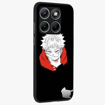 Crimson Chaos Smile Glass Case upright view showcasing expressive chaotic artwork with striking visual theme.