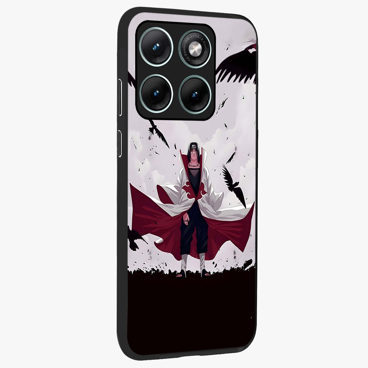 Crimson Crow Ascension Glass Case upright view showcasing dramatic crow artwork with bold gothic theme.