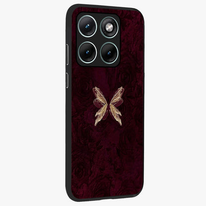 Crimson Fade Butterfly Glass Case upright view showcasing graceful butterfly artwork with soft crimson fade effect.