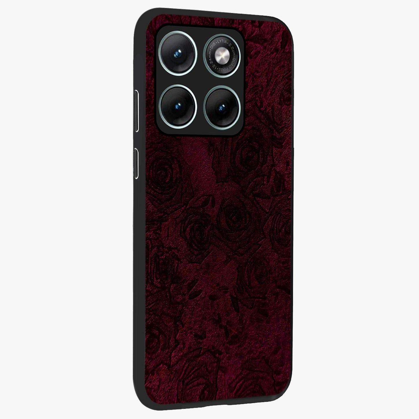 Crimson Fade Flow Glass Case upright view showcasing dynamic crimson flow artwork with stylish abstract theme.