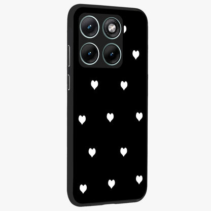 Cute And Simple White Hearts Glass Case upright view showcasing simple white hearts artwork with soft minimal theme.