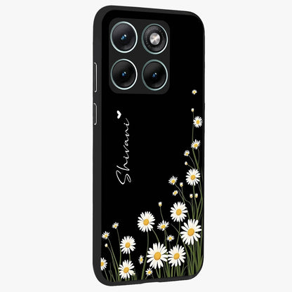 Daisy Cascade Custom Name Glass Case upright view showcasing elegant floral cascade design with personalized aesthetic.