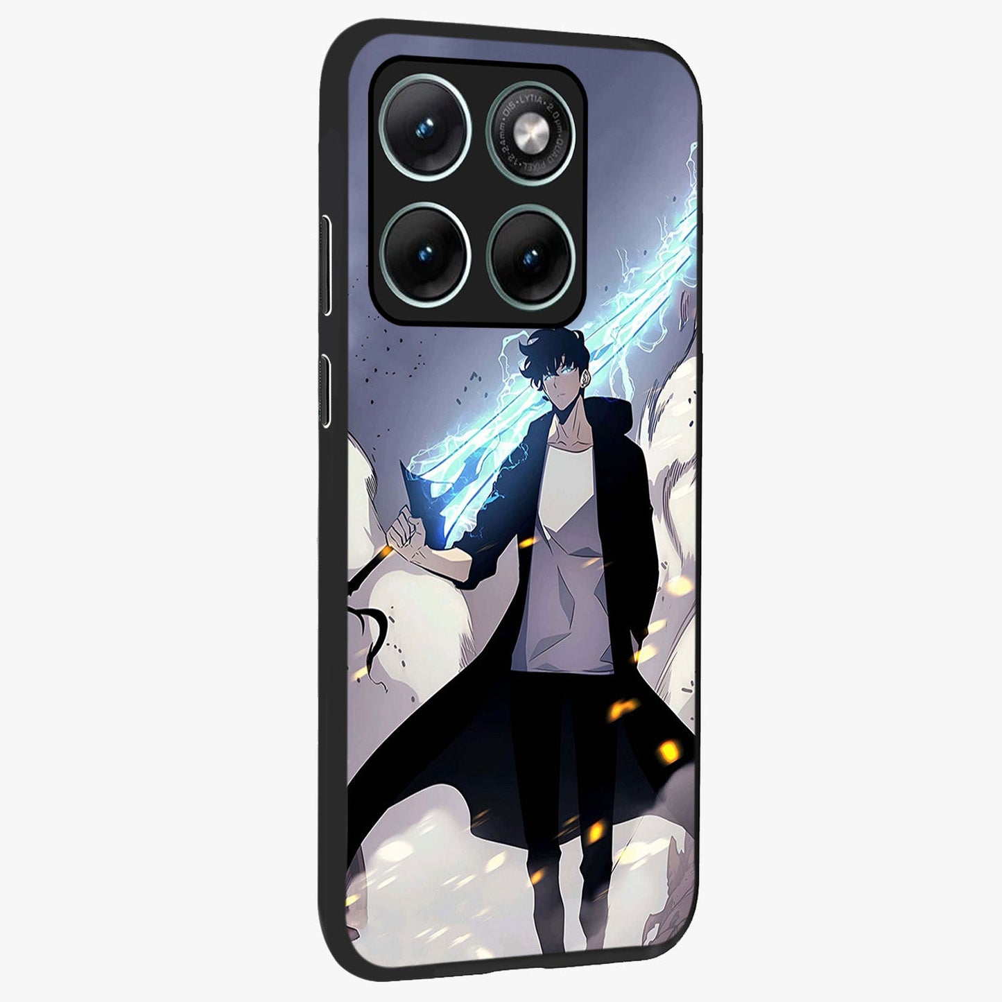 Dark Lightning Anime Warrior Glass Case upright view showcasing dramatic warrior artwork with dark lightning aesthetic.