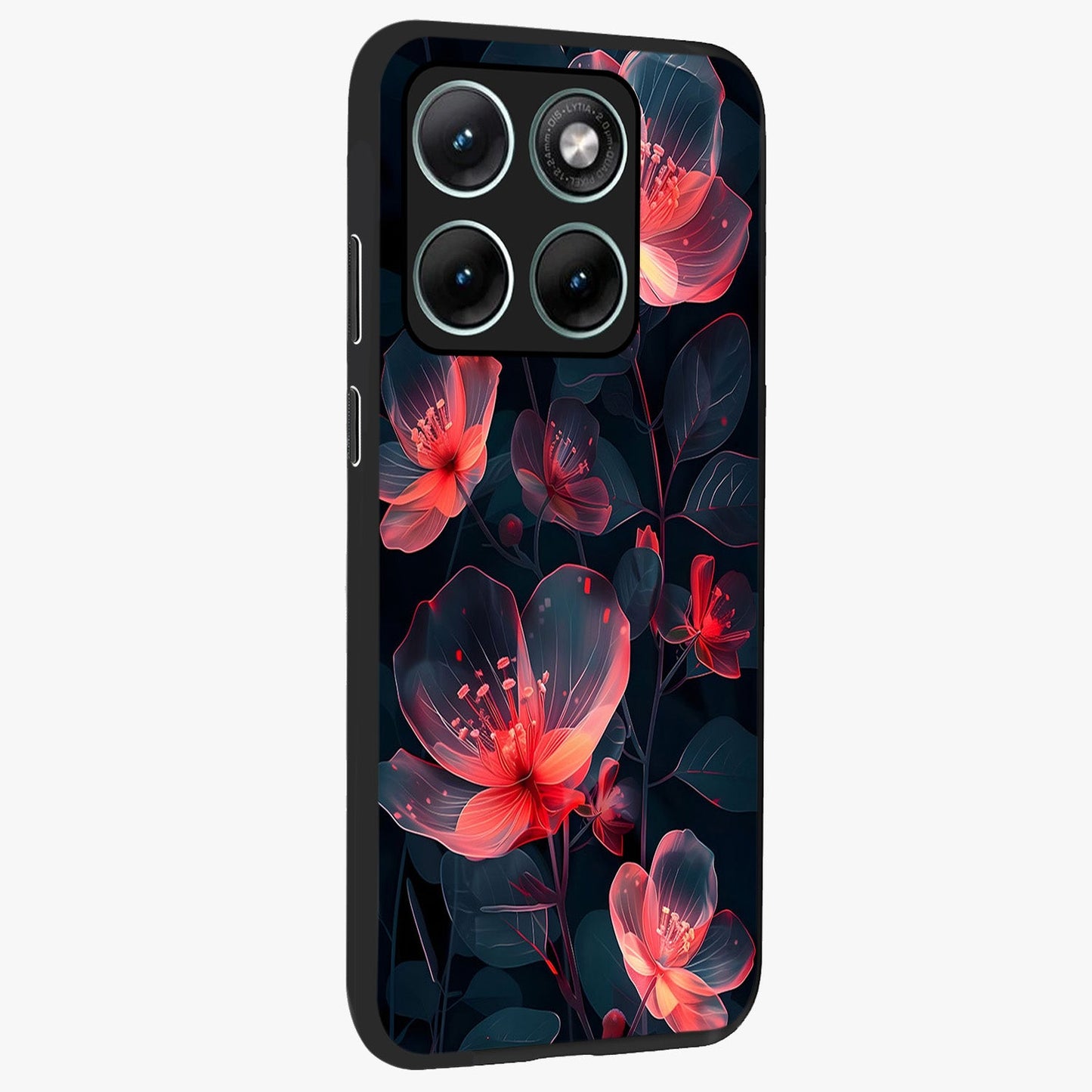 Dark Shade of Flower Glass Case upright view showcasing delicate flower artwork with rich dark floral theme.