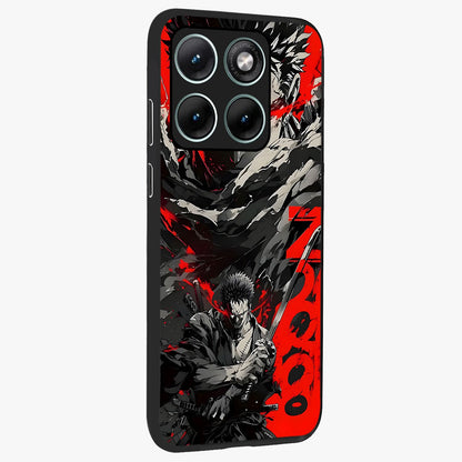 Demon Sword Resolve Glass Case upright view showcasing dramatic warrior artwork with intense battle theme.